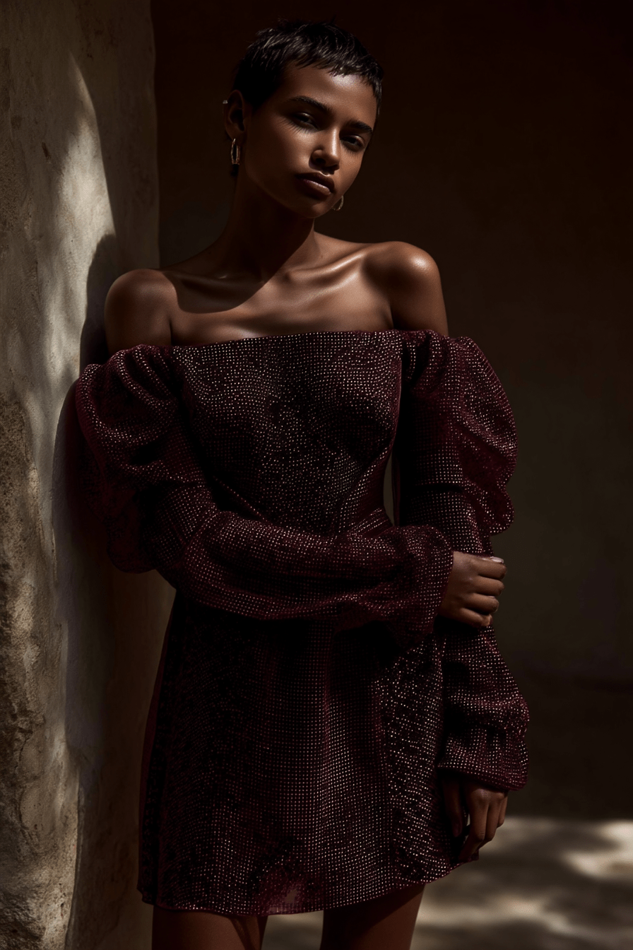 Burgundy Off-Shoulder Mini Dress - Image 3