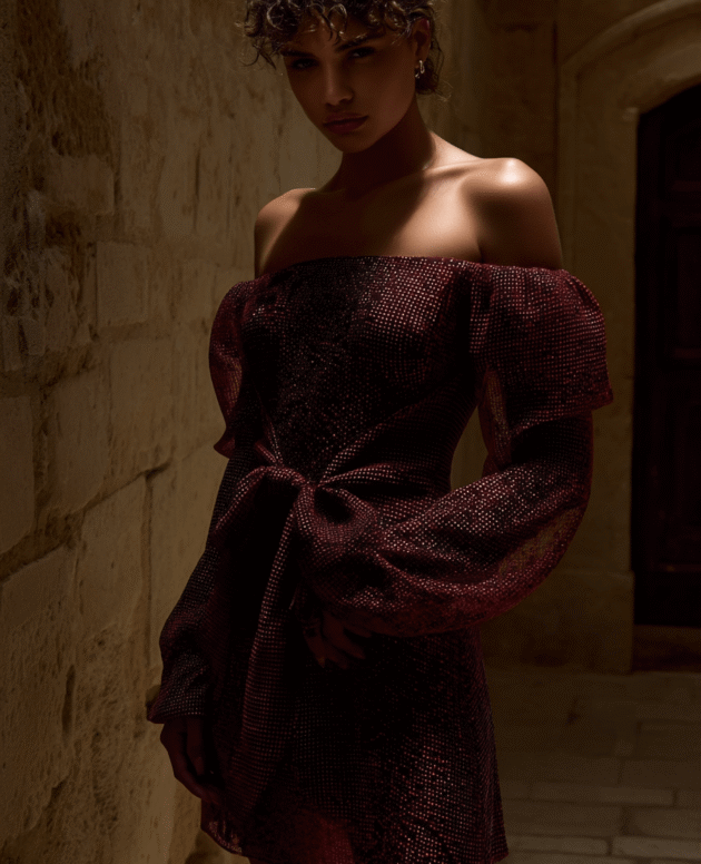 Burgundy Off-Shoulder Mini Dress