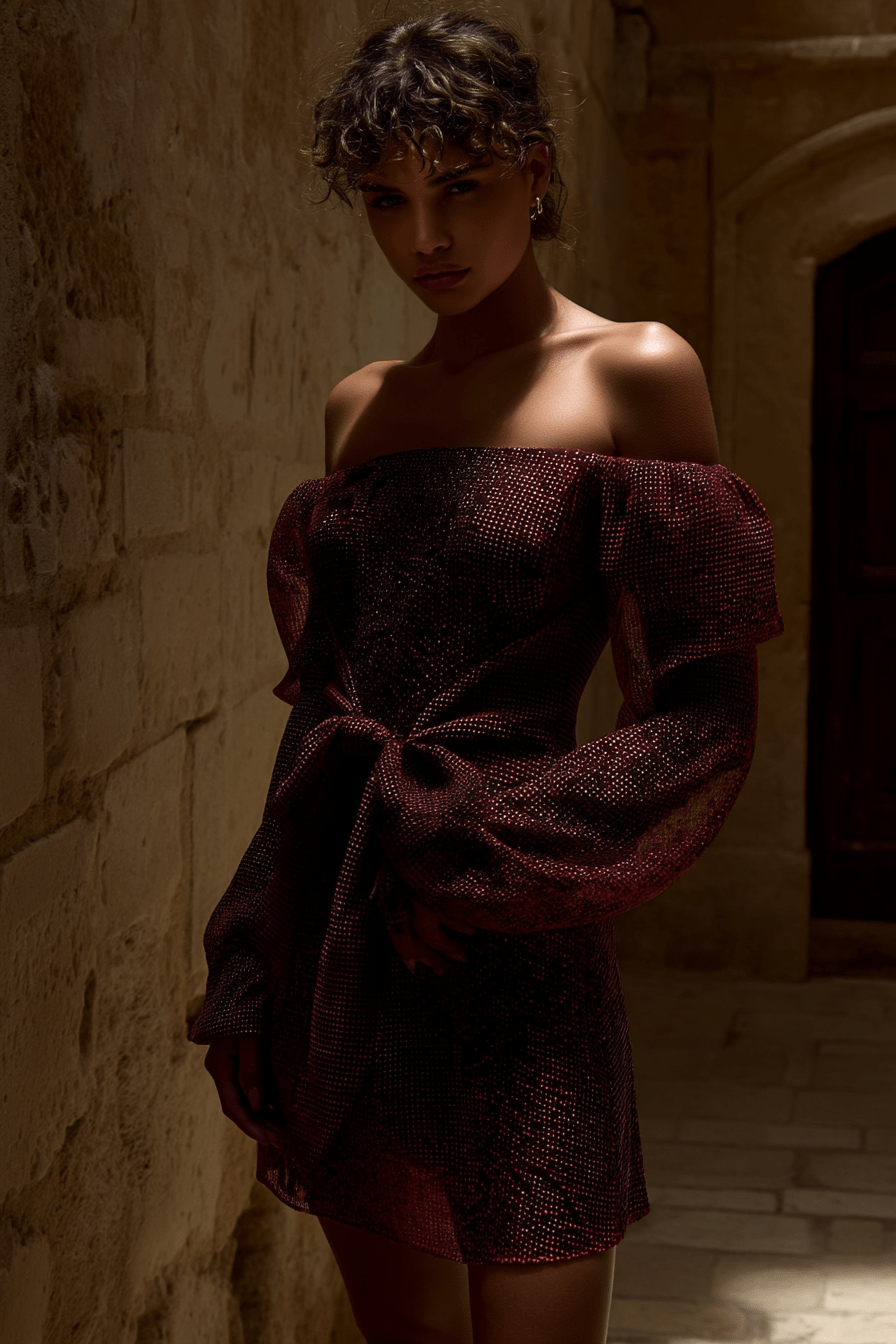 Burgundy Off-Shoulder Mini Dress